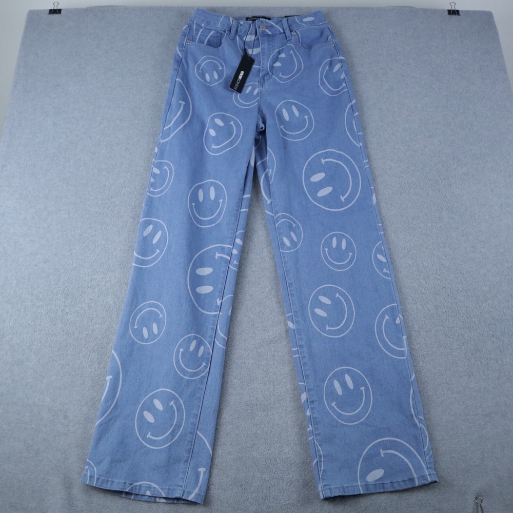 Fashion Nova Jeans Womens 7 Silly Smiles High Waisted Straight‎ Denim Blue NWT